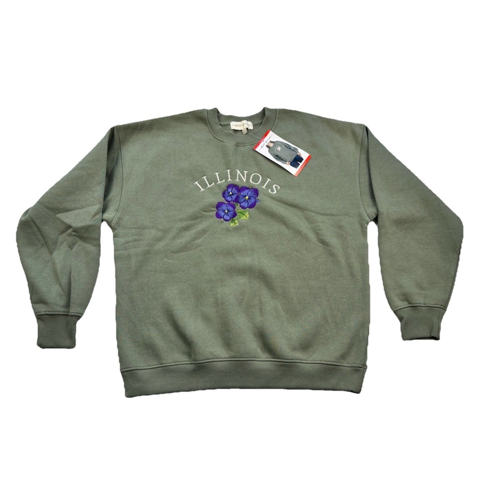 New Women's Sz XS State Of Mine Illinois Green Comfort Crew Neck Sweatshirt NWT
